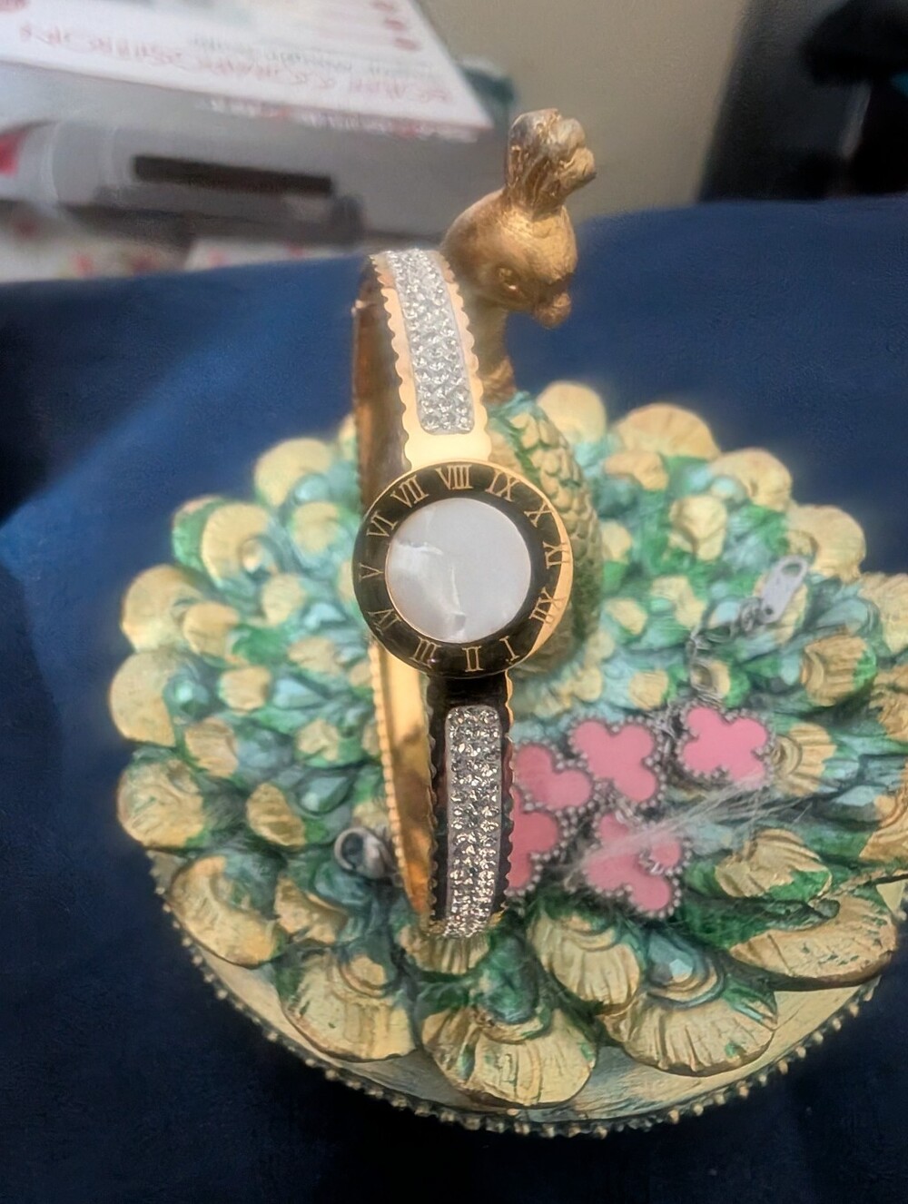 Gold-Tone Crystal Bangle Mother Of Pearl Bracelet - Women Jewelry